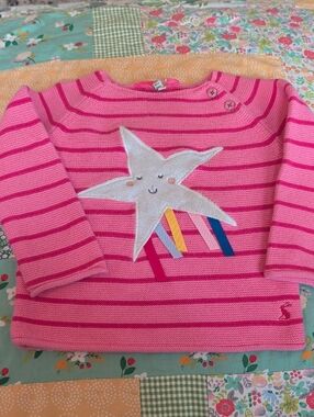 Joules Pink Striped Star Appliqué Sweater